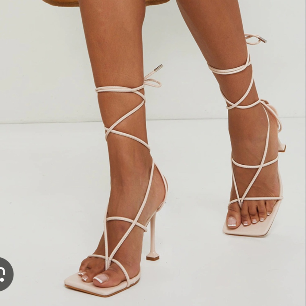 Square Toe Lace Up Heeled Sandals
